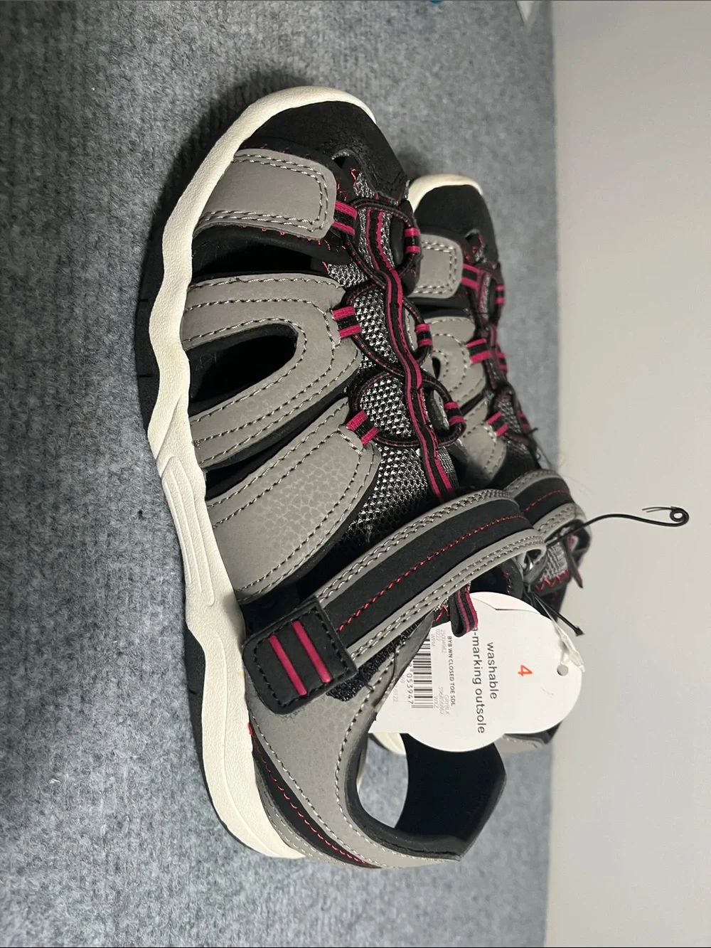 wonder nation Gray, Black and Pink Kids Closed-Toe Hook-and-Loop Sandals
